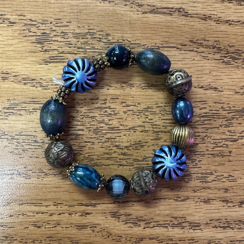 Handmade Blue and Gold Beaded Bracelet